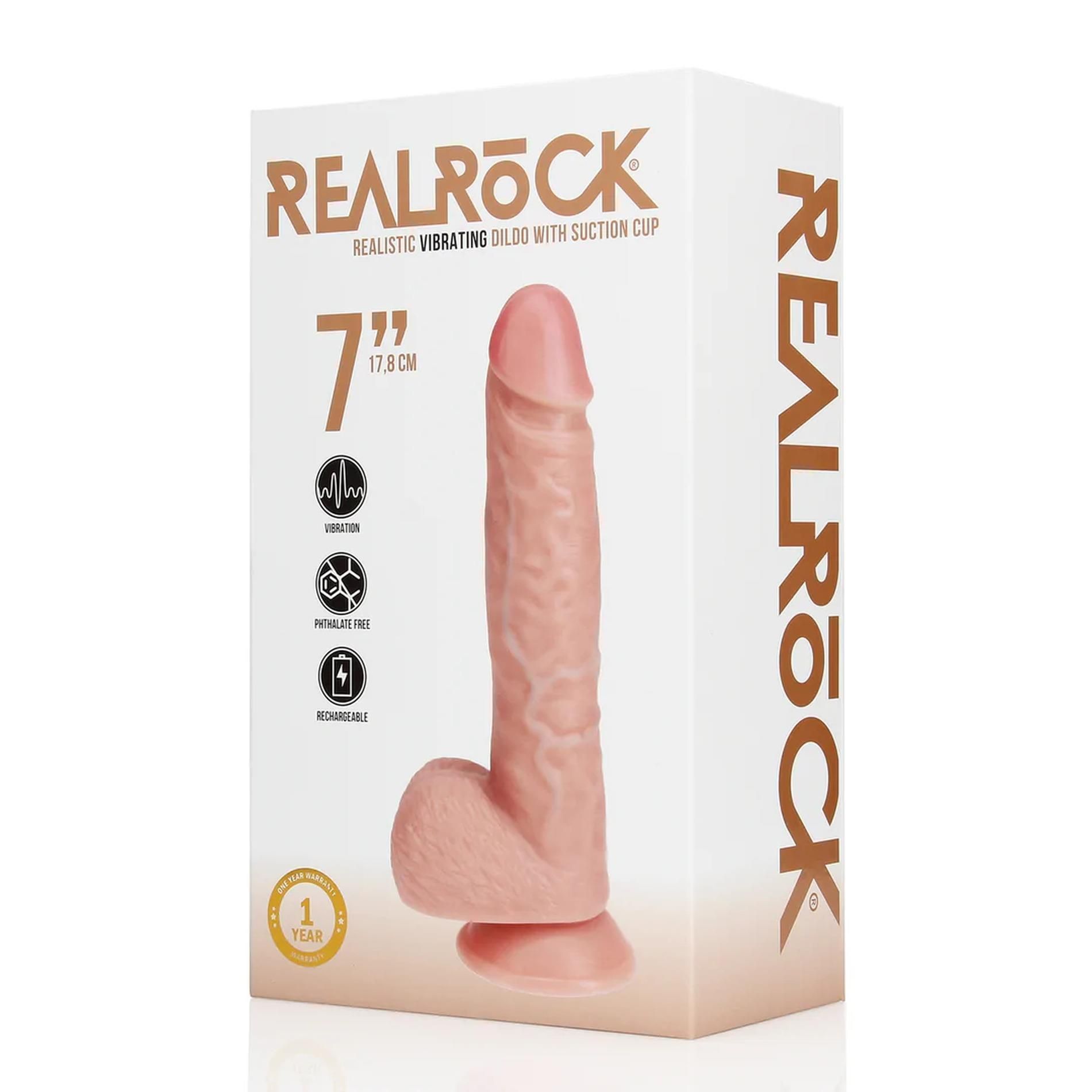 Вибратор RealRock Regular Straight Cock with Balls 7", 18 см (телесный)