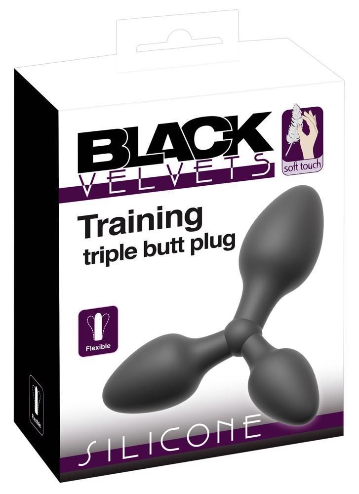 Анальная пробка Black Velvets Triple Butt Plug, 13.8 см (черный)
