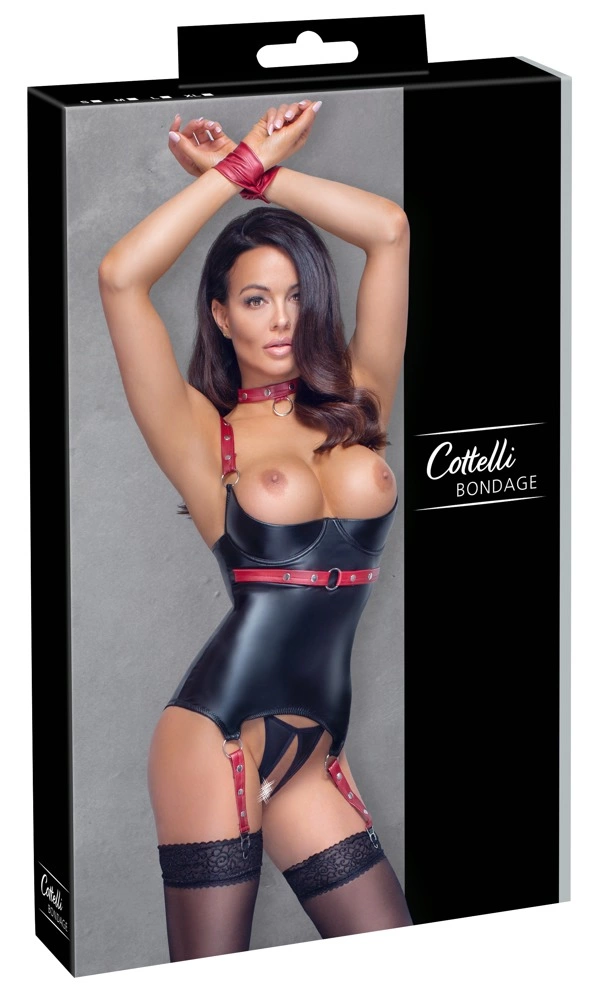 Комплект Cottelli Bondage Basque otwarte, M (черный с красным)