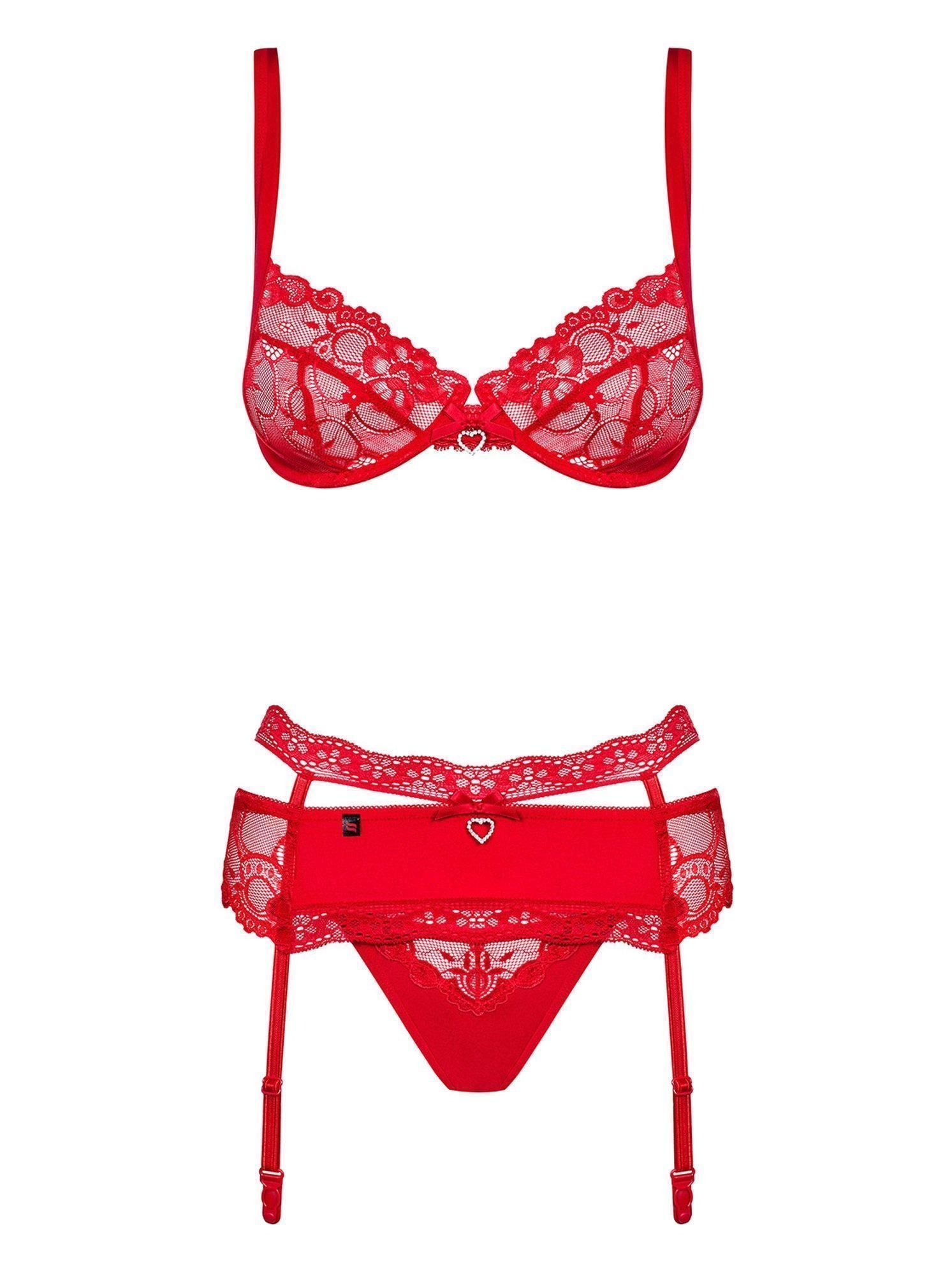 Эротический комплект Obsessive Heartina, L/XL (красный)