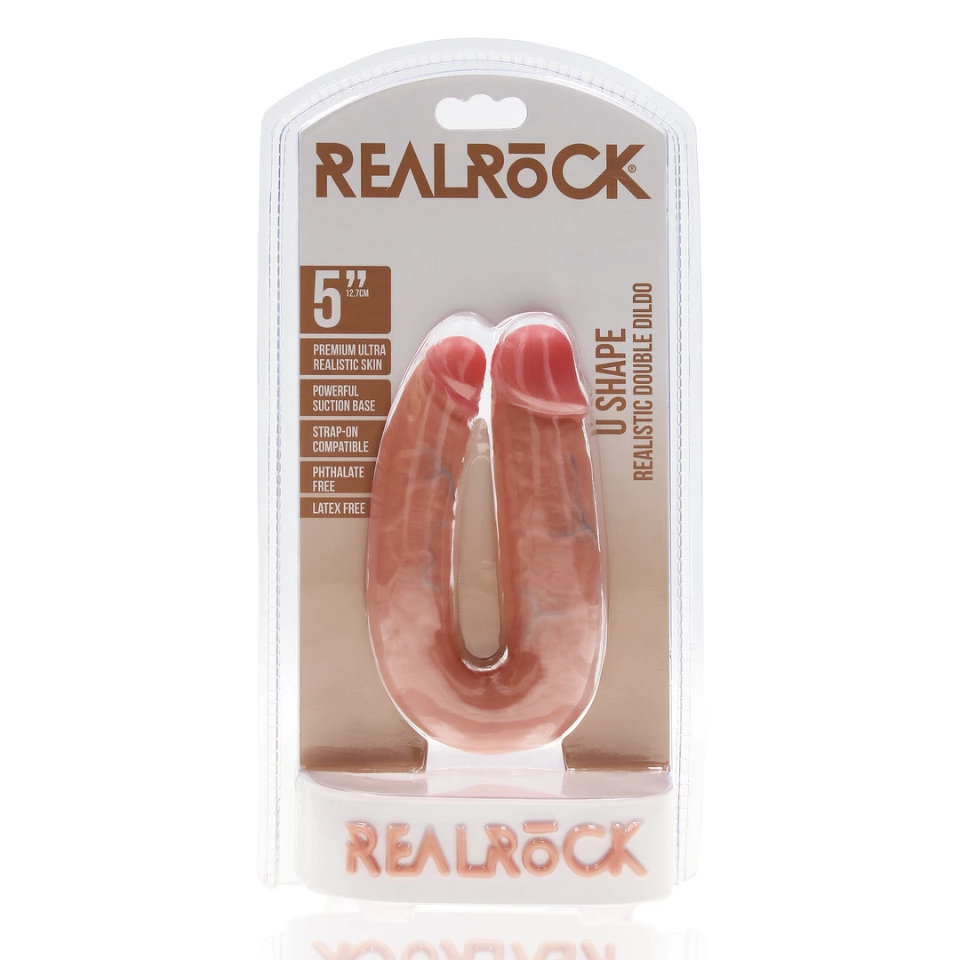 Двухсторонний фаллоимитатор RealRock Double Dildo 5”, 12.7 см (телесный)