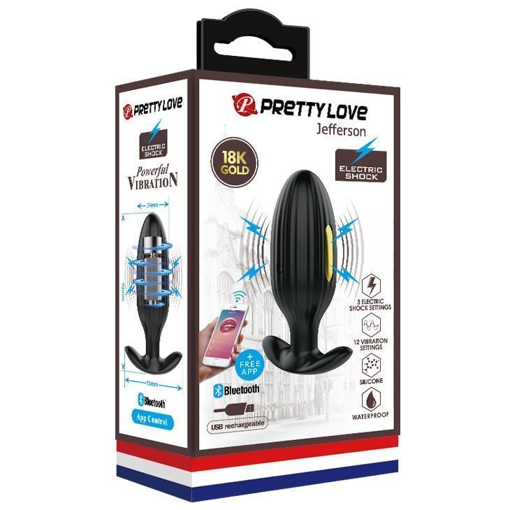 Анальна пробка Pretty Love Jefferson Electric Shock Stimulator, 9.2 см (чорний)
