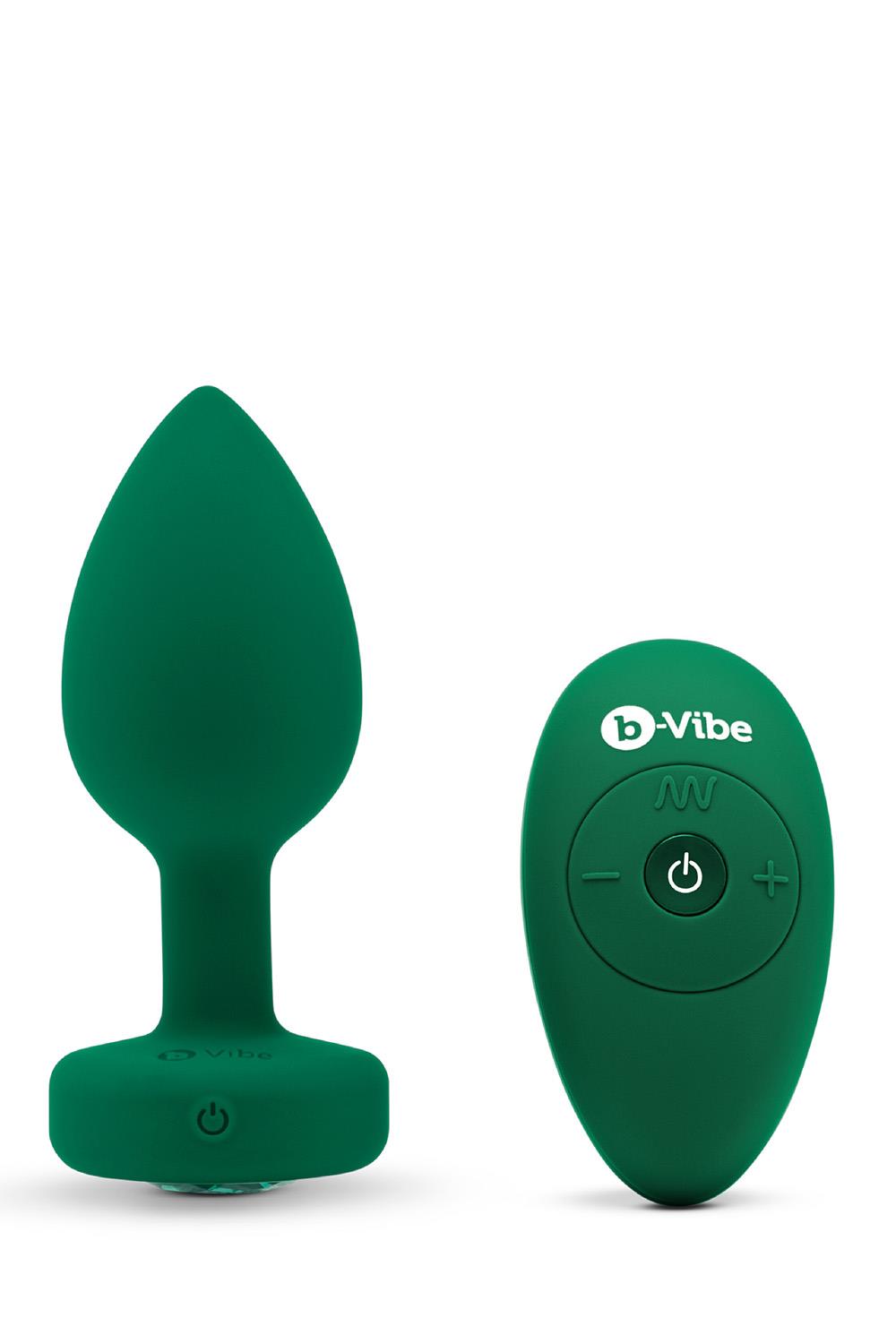 Korek analny B-Vibe Vibrating Jewel Plug M/L, 10.5 cm (zielony)