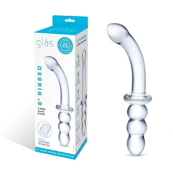 Двухсторонний фаллоимитатор G-Spot Glas Ribbed, 20.3 см (прозрачный)