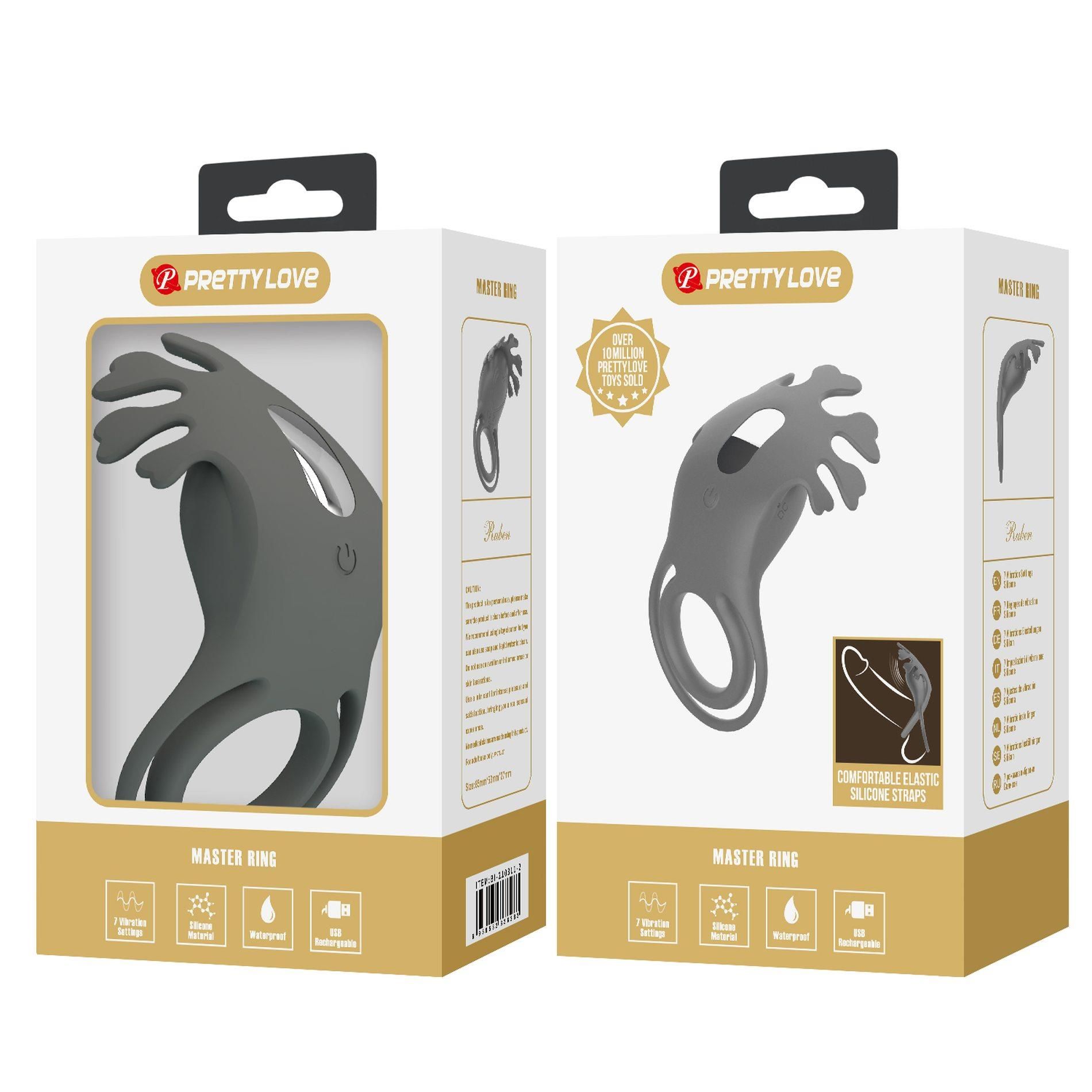 Эрекционное кольцо Pretty Love Vibrant Penis Ring Ruben, 8.5 см (серый)