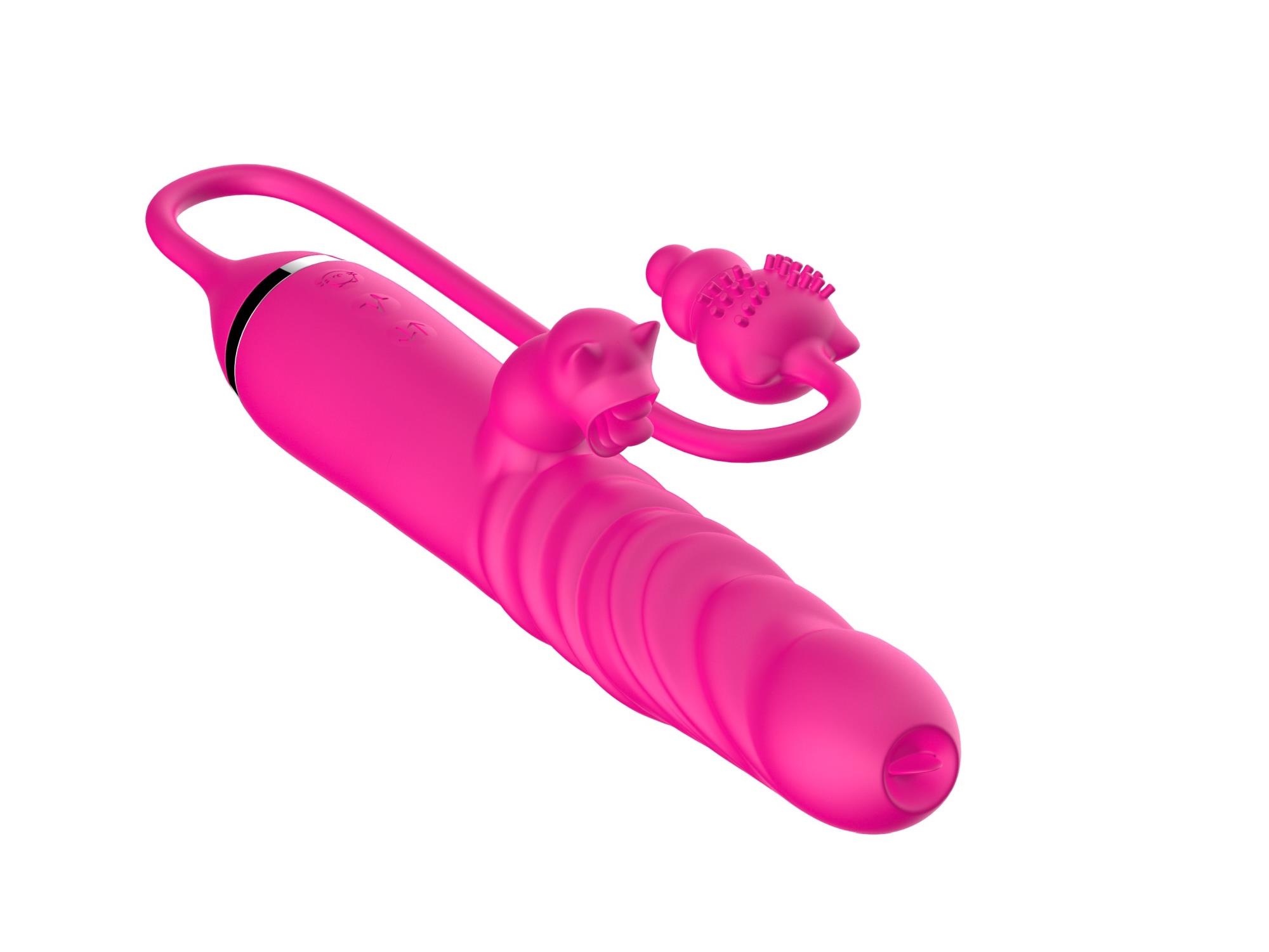 Boys of Toys Tongue licking Triple Stimulation Thrusting Vibrator - Wibrator, Różowy, 17.5 cm