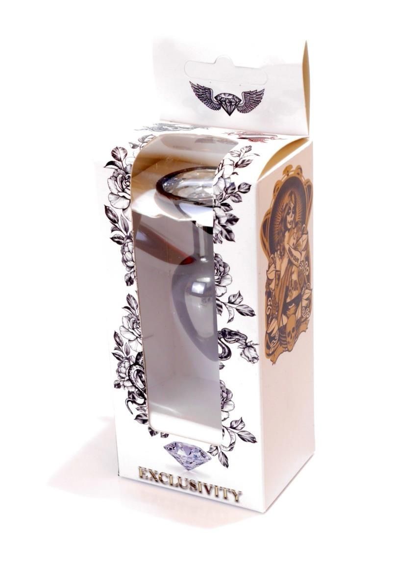 Металева анальна пробка з кристалом Boss Jewellery Dark Silver PLUG Clear, 7 см (прозорий)