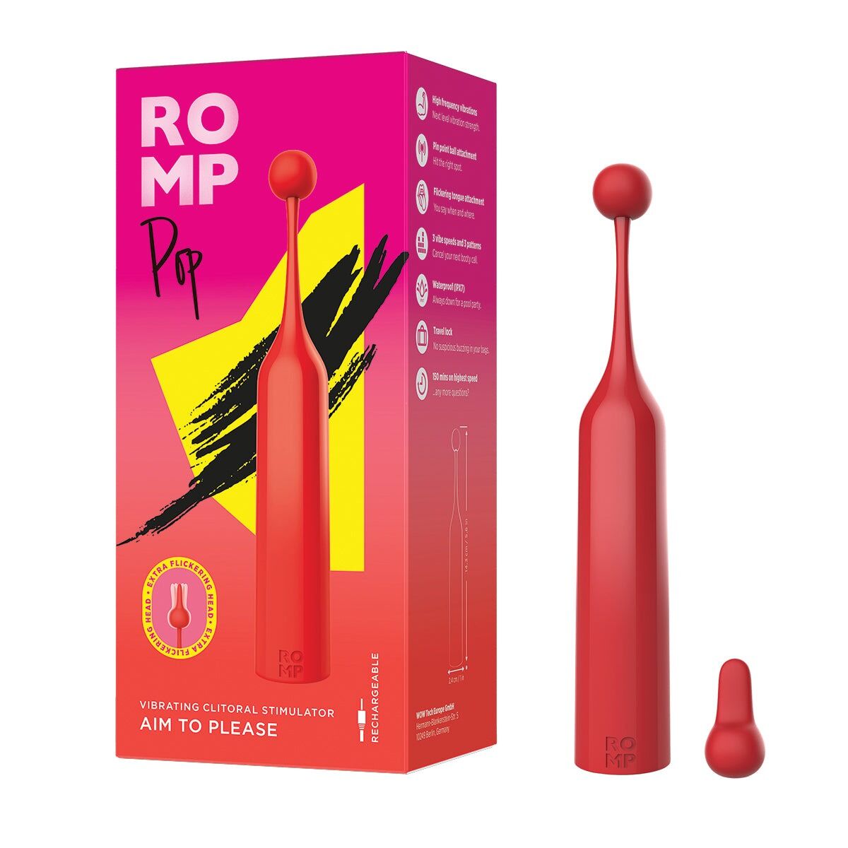 Вибратор для клитора Romp Pop, 14.3 см (красный)
