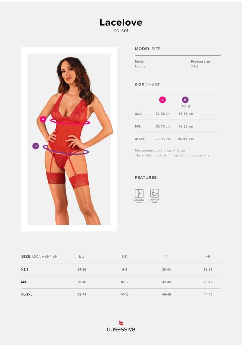 Комплект белья Obsessive Lacelove, M/L (красный)
