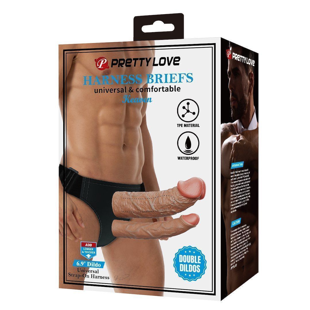 Страпон Pretty Love Harness Briefs Keaven, 17.5 см (коричневый)