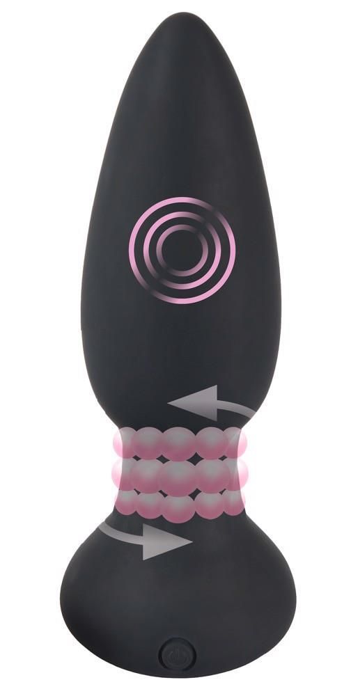 Анальна пробка Black Velvets Rotating & Vibrating Plug, 14 см (чорний)