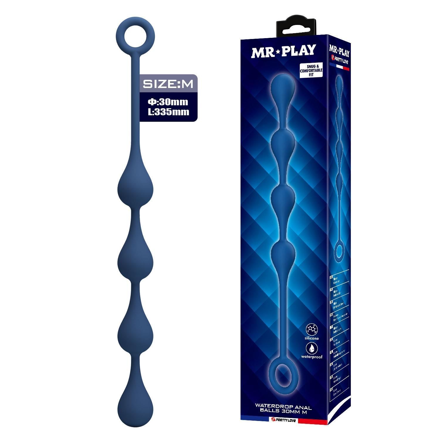 Łańcuszek analny Mr. Play Waterdrop Anal Balls M, 33.5 cm (niebieski)