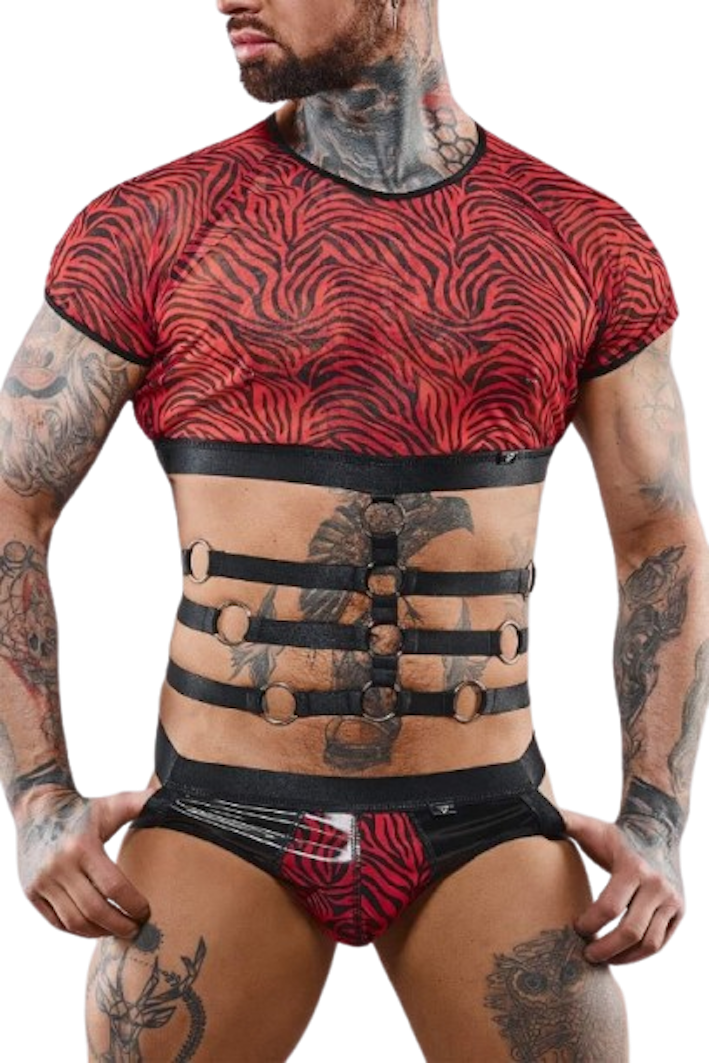 Top z krótkimi rękawami Regnes Fetish Planet, XXL (czarno-czerwony)