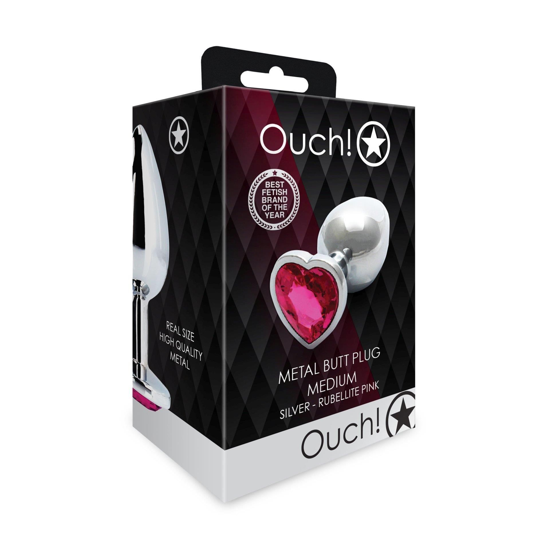 Korek analny Ouch! Heart Gem Butt Plug Medium, 8 cm (srebrny)