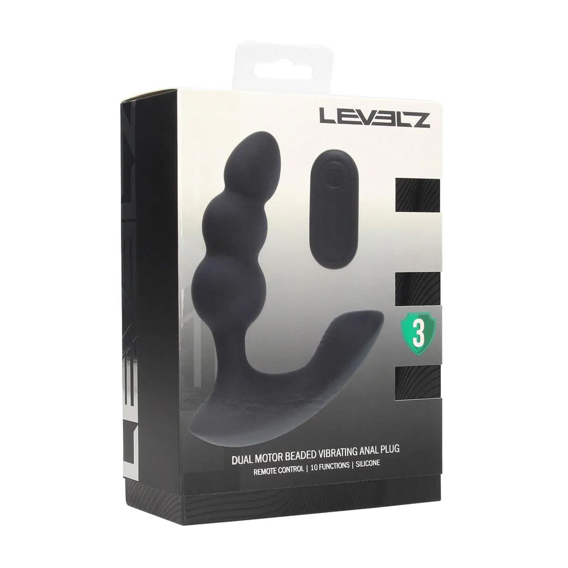 Levelz Dual Motor Remote Control Beaded Vibrating Liquid Silicone Prostate Stimulator - Wibrator analny, Czarny, 10 cm