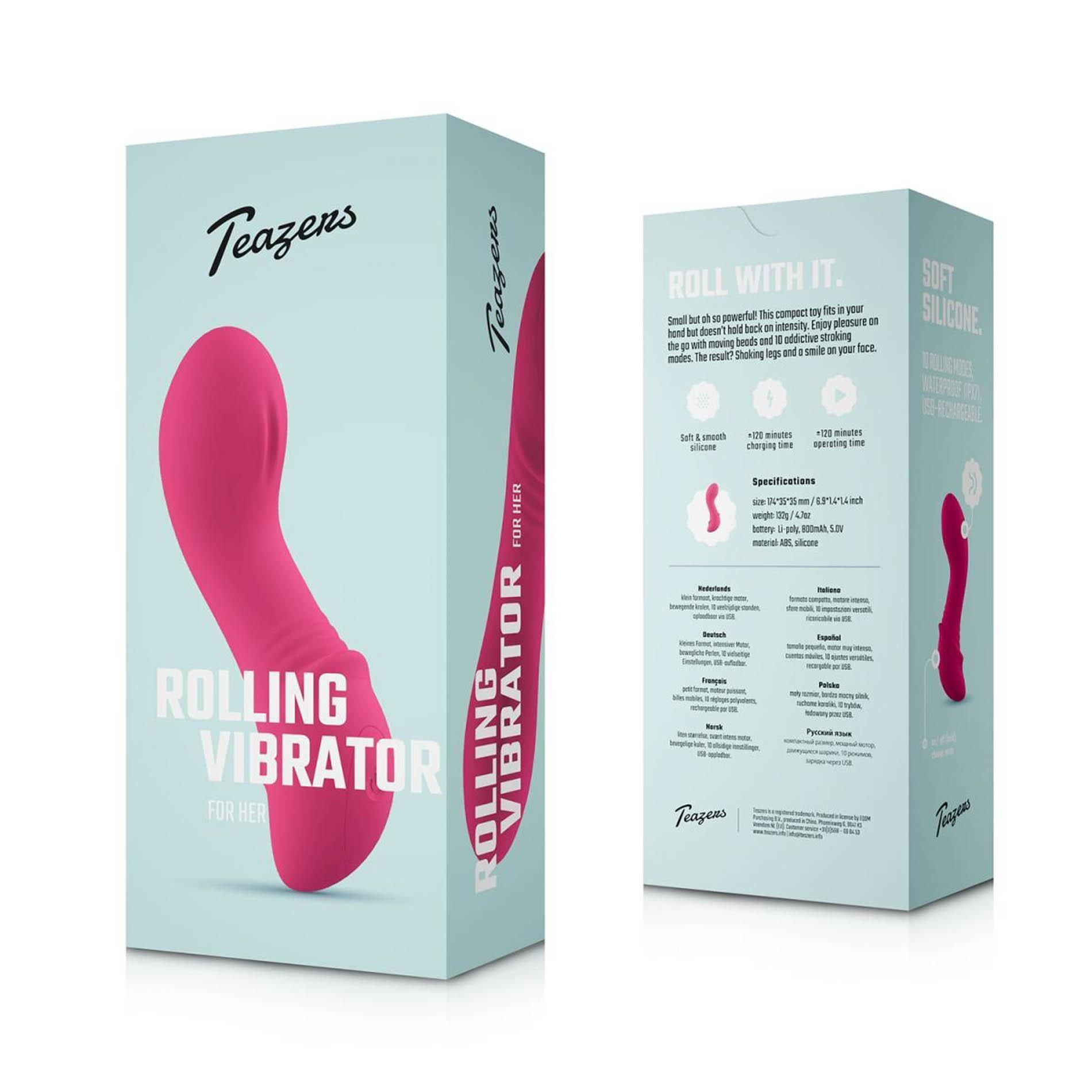 Мини-вибратор Teazers Rolling, 15.2 см (розовый)