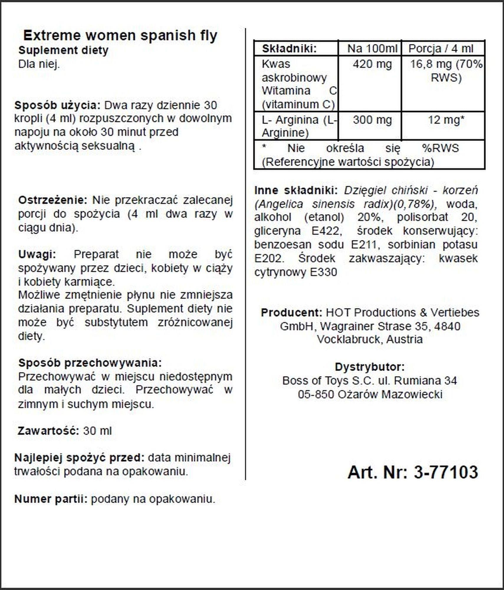 Капли Ero Spanish Fly Extreme Women Strong, 30 мл