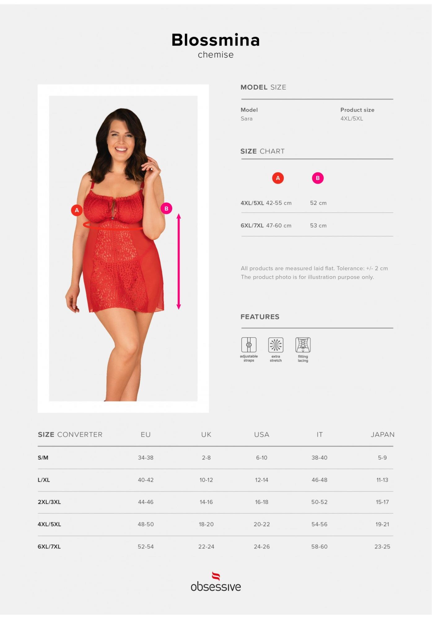 Комплект білизни Obsessive Blossmina, 6XL/7XL (червоний)