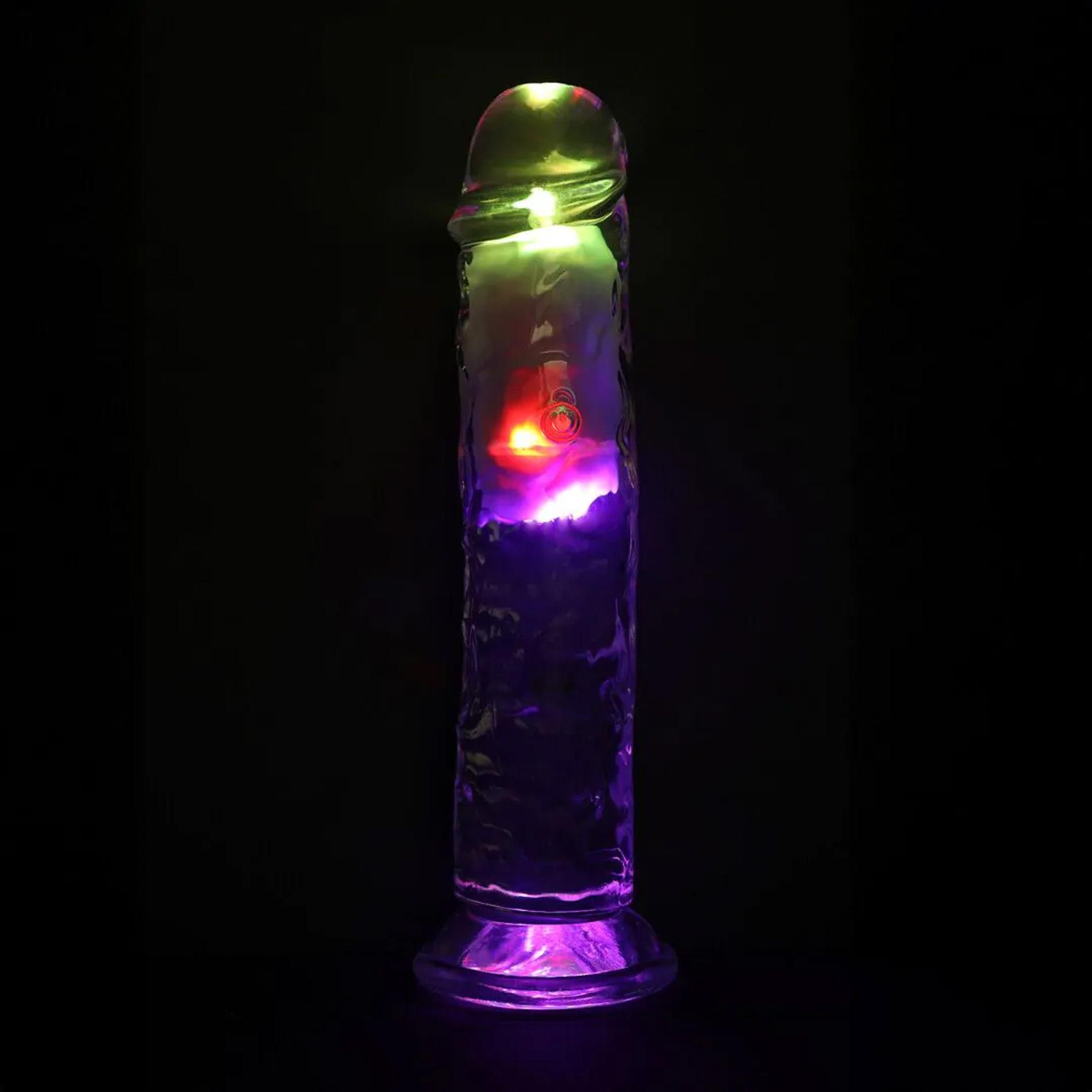 RealRock LED Vibrating Straight Cock - Dildo, Przezroczysty, 20 cm