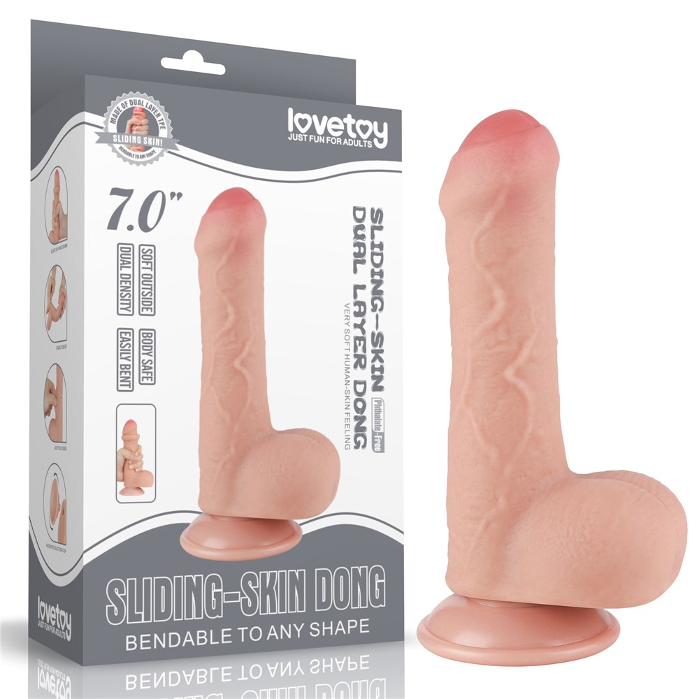 Фаллоимитатор LoveToy Sliding-Skin Dual Layer Dong 7", 18.3 см (телесный)