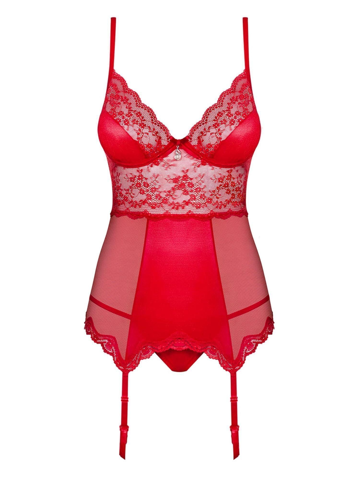Корсет с подвязками для чулок Obsessive Lovica, S/M (красный)