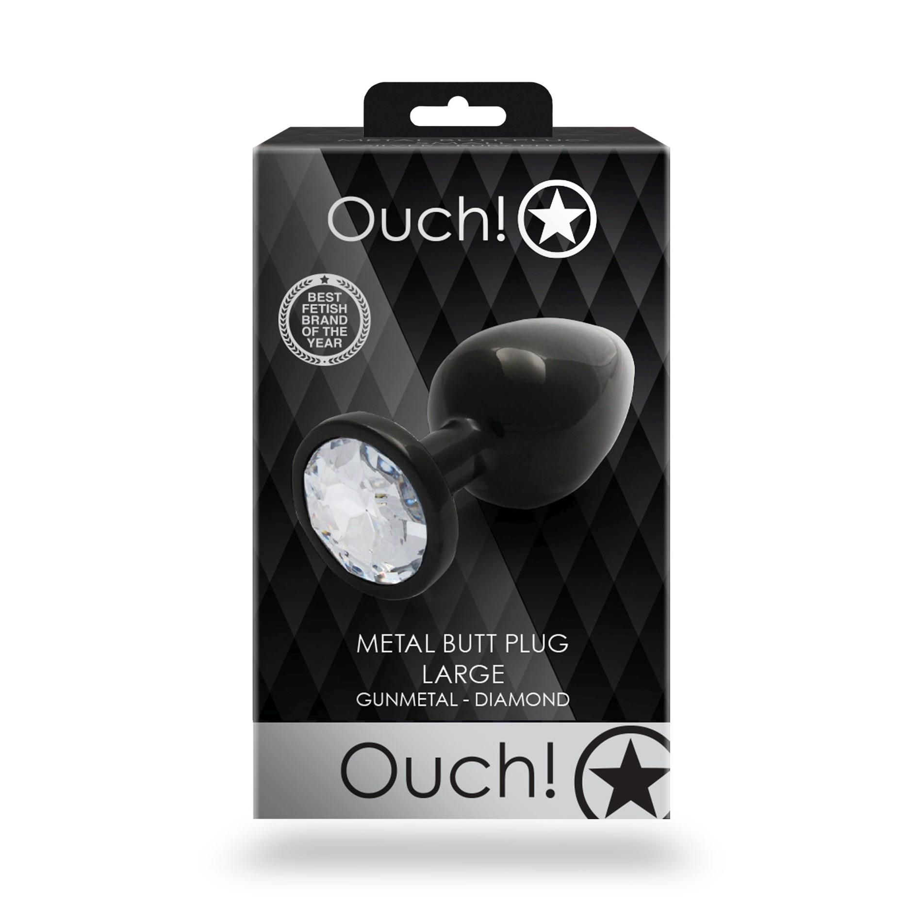 Анальная пробка Ouch! Round Gem Butt Plug L, 9.3 см (черный)