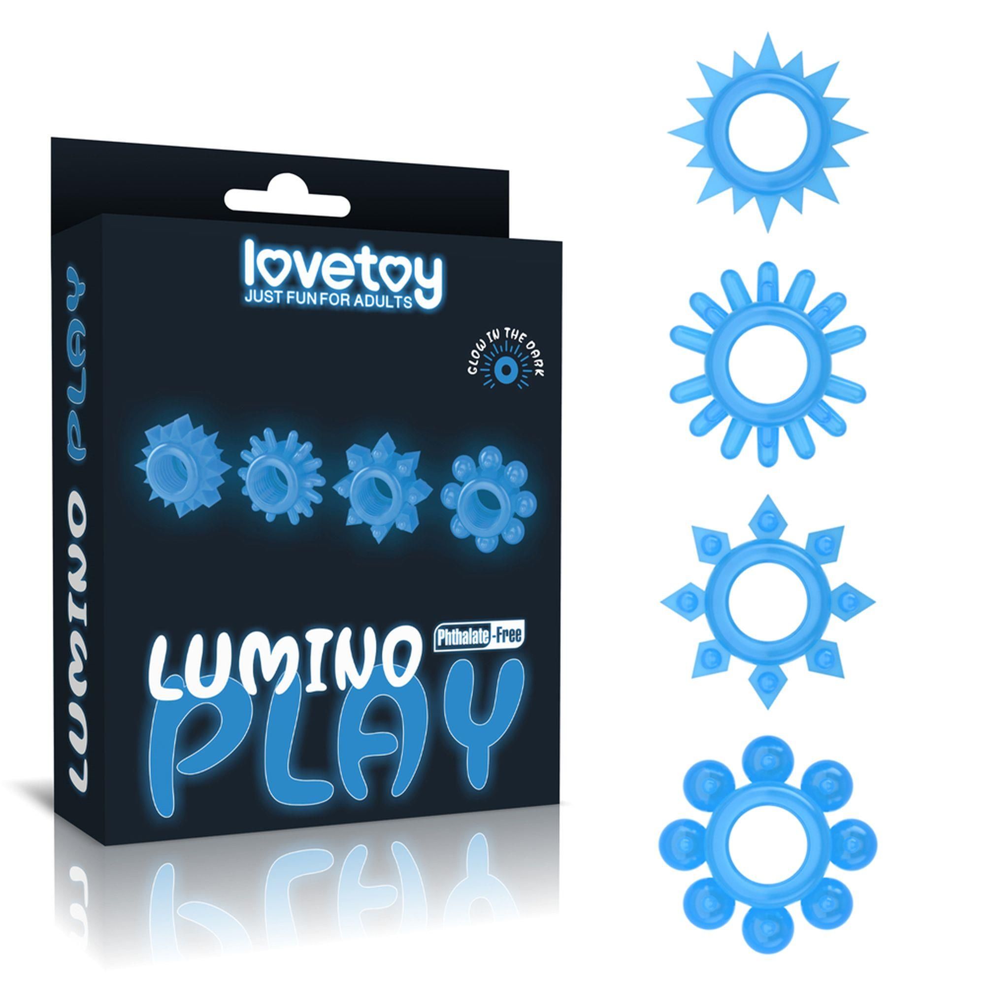 Набор эрекционных колец Lumino Play Penis Ring, 4 шт (голубой)