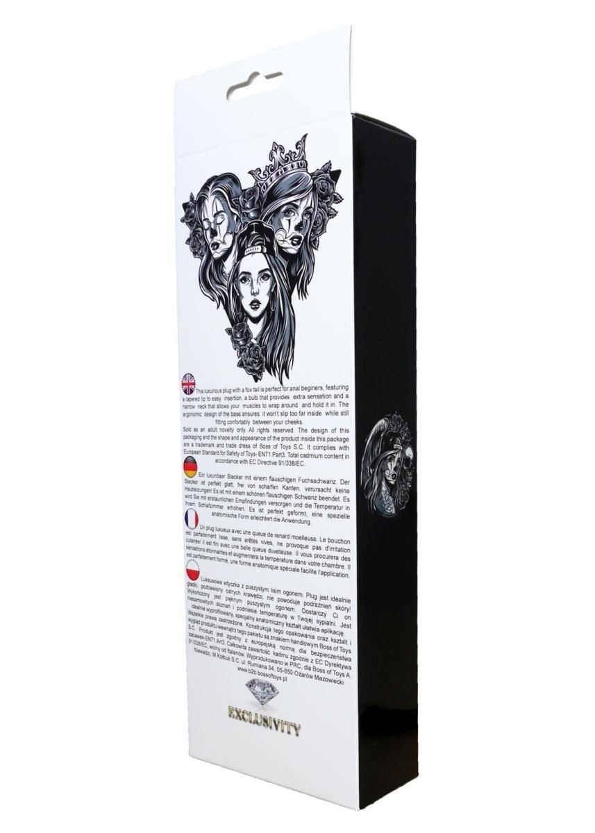 Korek analny z ogonkiem Boss Fox, 6,5 cm (srebro)