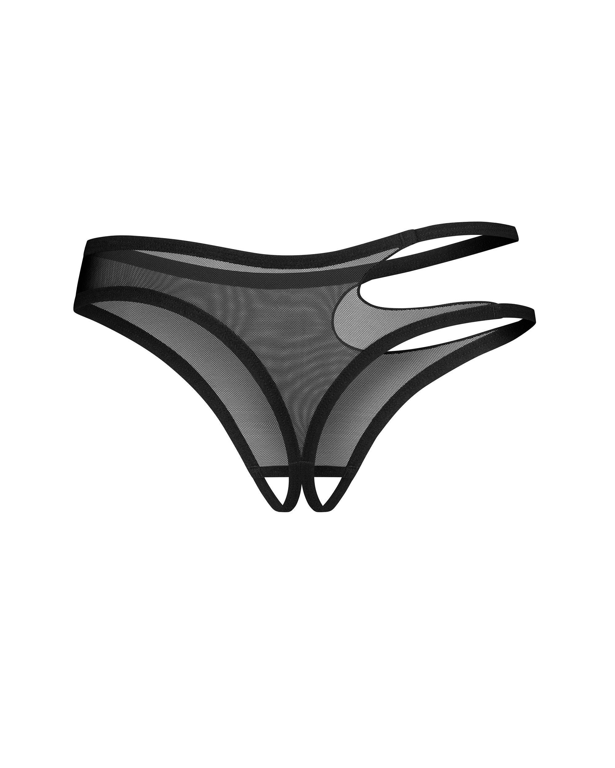 Стринги Obsessive Saturis otwarte, S/M (черный)