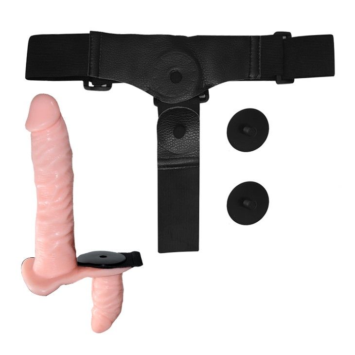 Двойной страпон с вибрацией LyBaile Ultra Passionate Harness, 17 см (телесный)