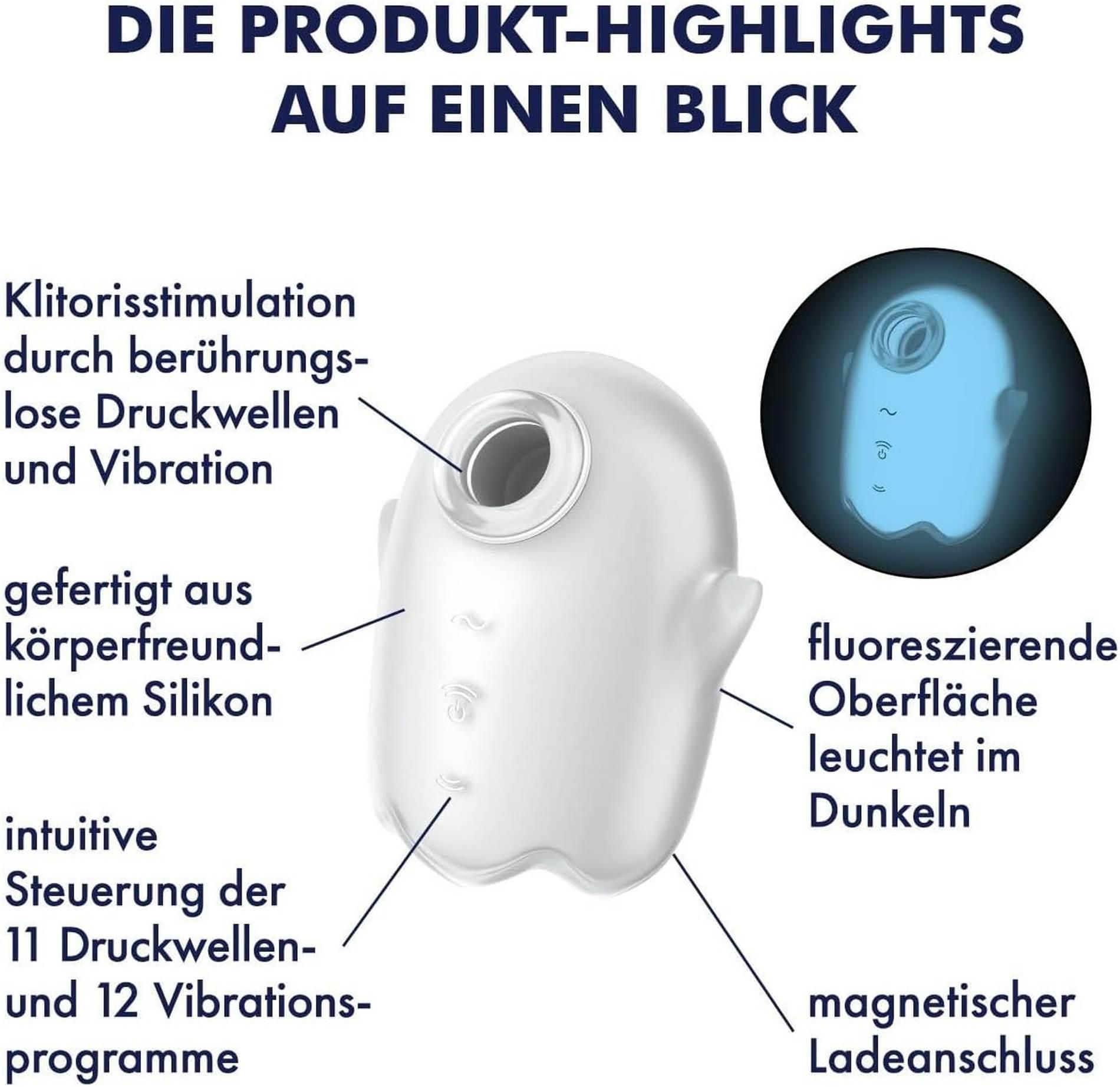 Bezdotykowy stymulator łechtaczki z wibracjami Satisfyer Glowing Ghost (biały)