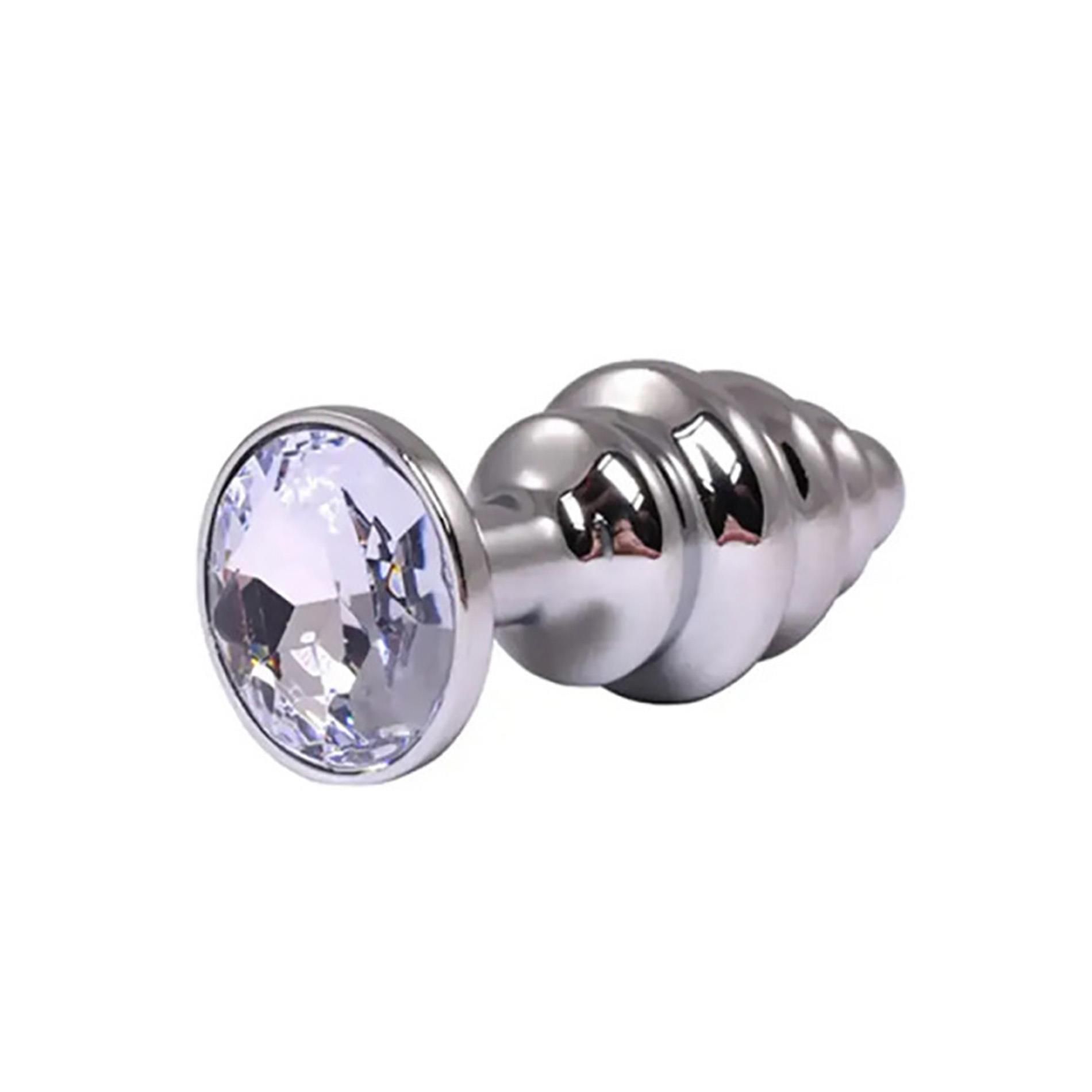Korek analny Fantasy Silver Ribbed Butt Plug S, 7 cm (biały)