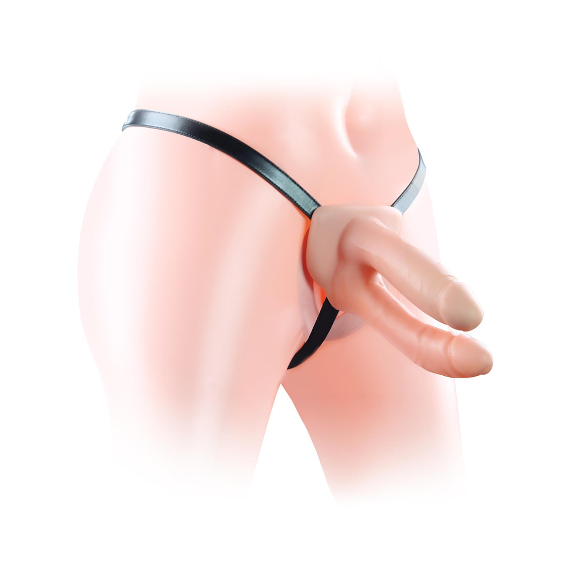 Страпон для подвійного проникнення LoveToy Unisex Hollow Double Penetrator, 18 см (тілесний)