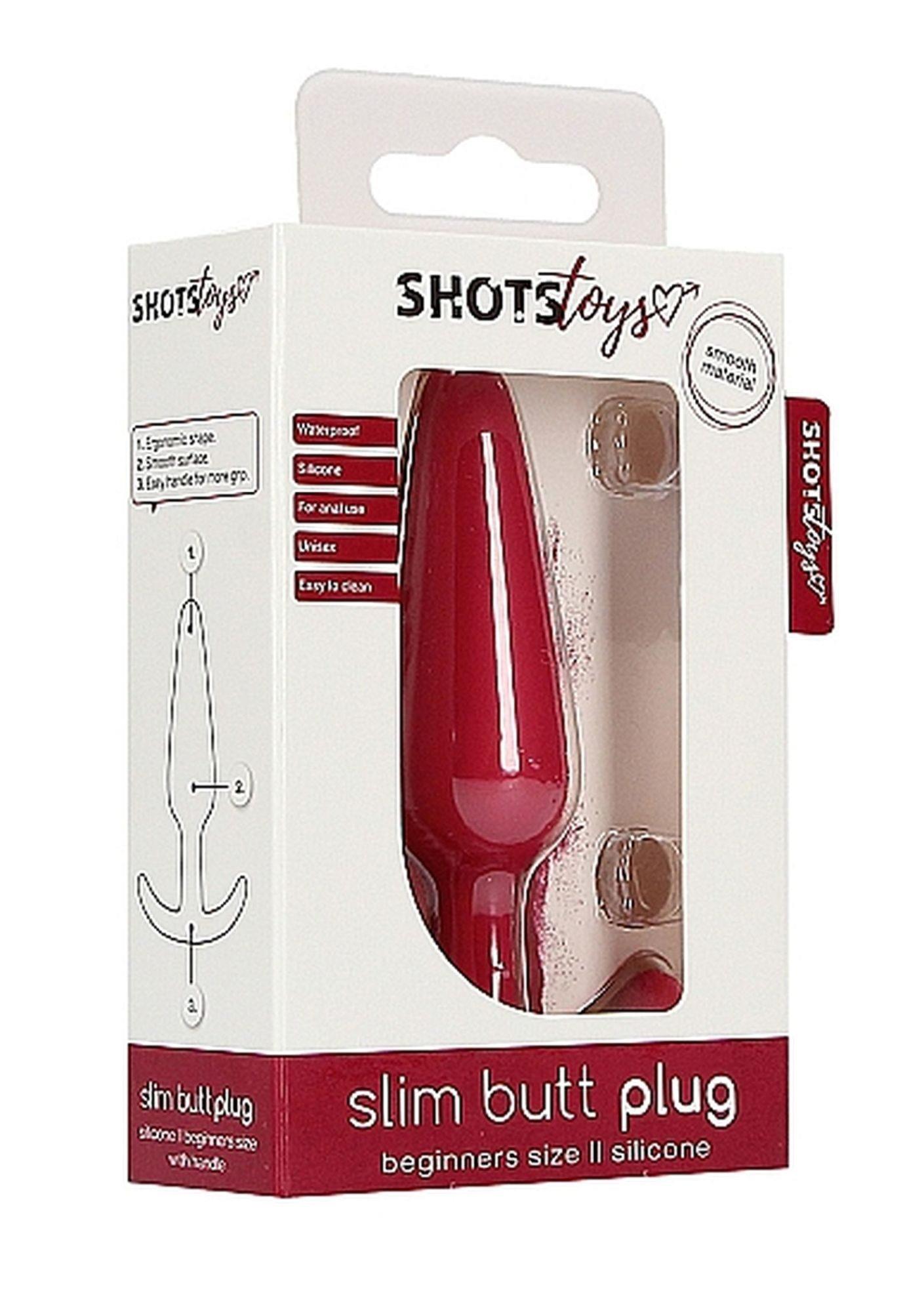 Korek analny ShotsToys Slim Butt Plug, 8.3 cm (czerwony)