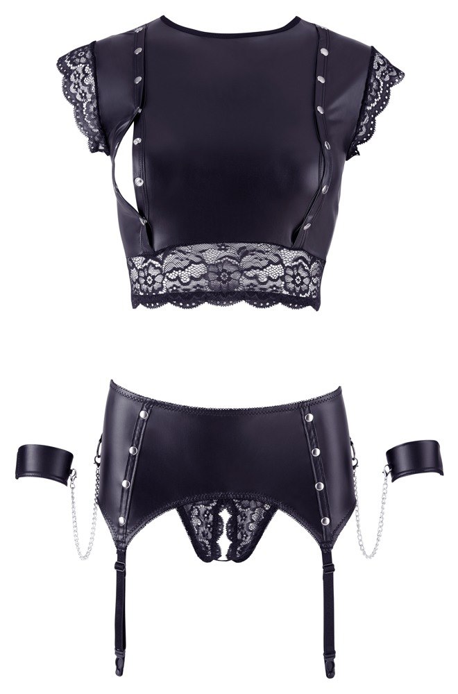Комплект Cottelli Bondage Top and Suspender Briefs, L (черный)