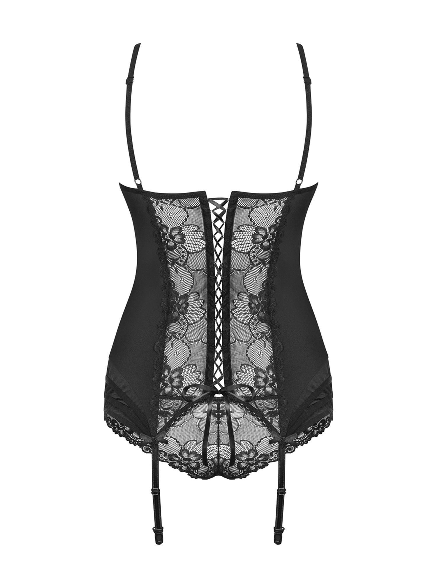 Gorset i stringi Obsessive Heartina, S/M (czarny)