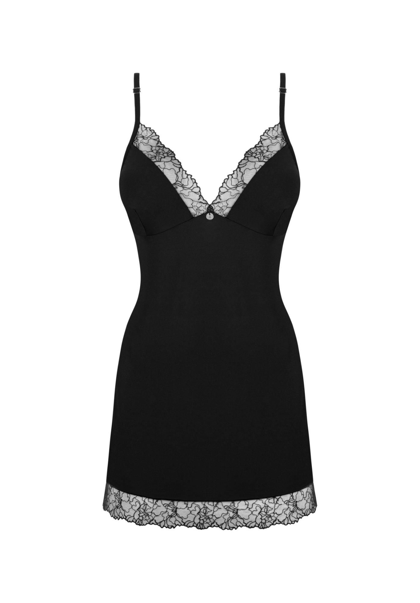 Эротический комплект Obsessive Bella Rou chemise & thong, M/L (черный)