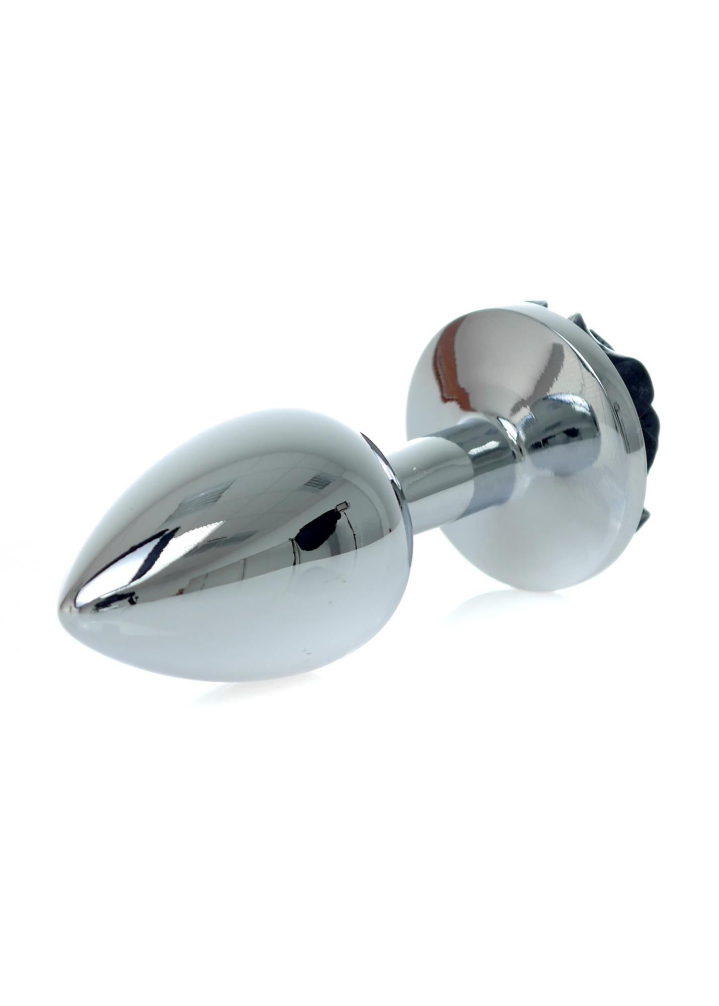 Metalowy korek analny Boss Jewellery Silver Plug Rose, 9 cm (czarny)