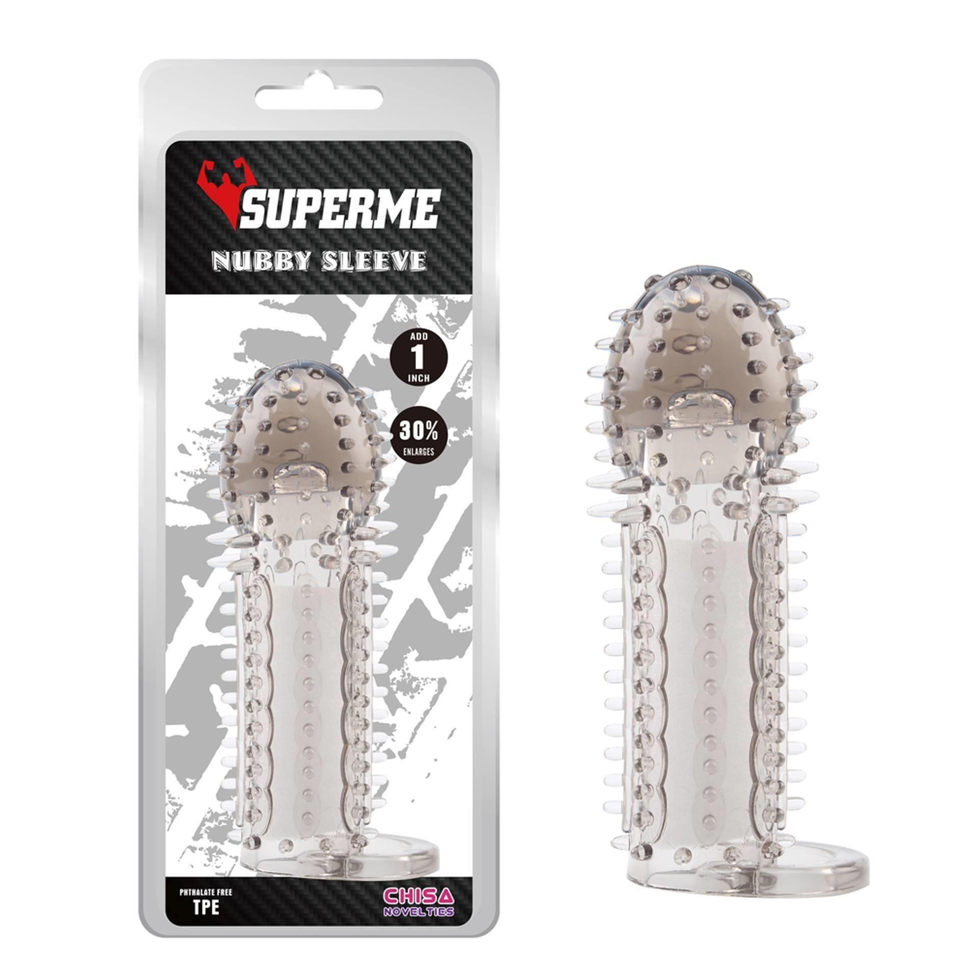Насадка на пенис Superme Nubby Sleeve, 14.5 см (серый)