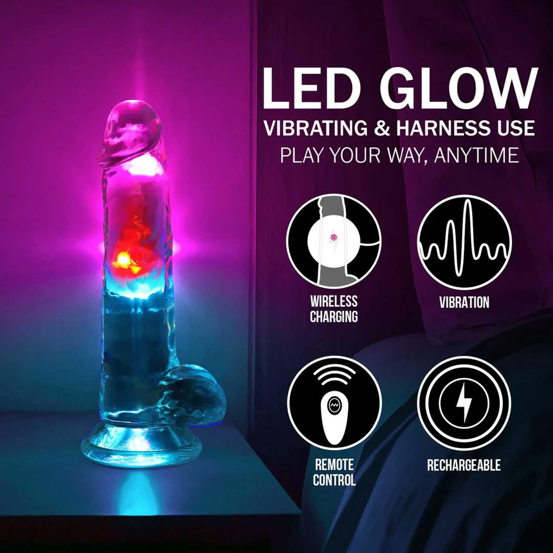 Вибратор RealRock LED Vibrating, 19.5 см (прозрачный)