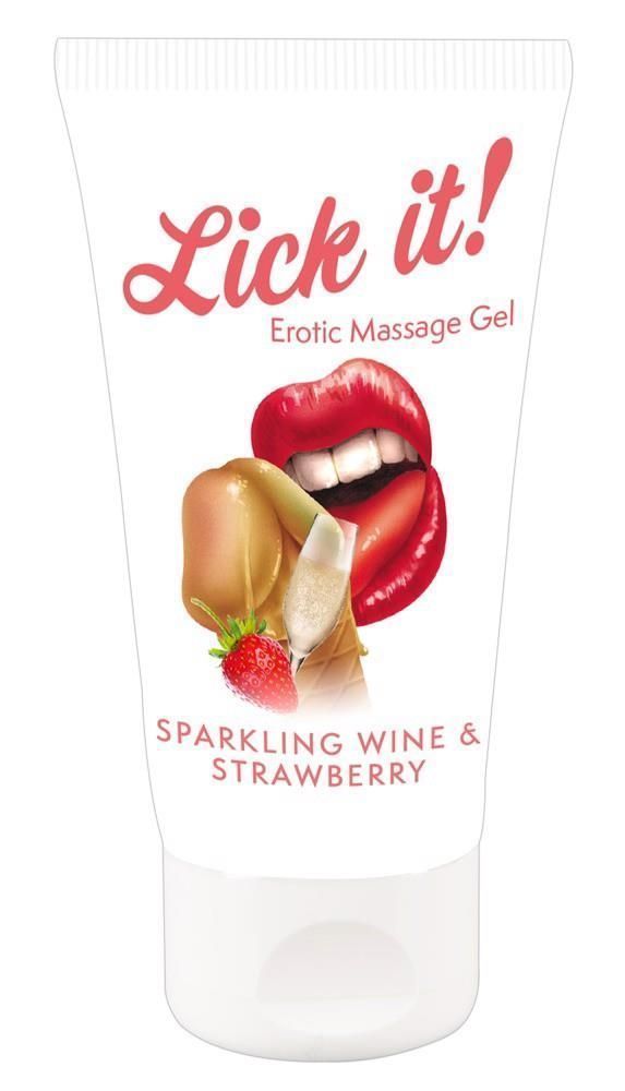 Масажний гель-лубрикант на водній основі Lick It! полуниця з шампанським, 50 мл