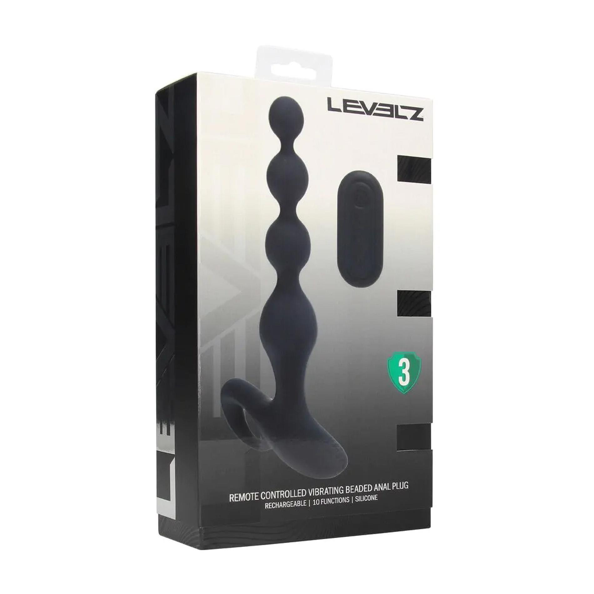 Levelz Remote Control Beaded Vibrating Silicone Anal Plug - Wibrator analny, Czarny, 20.3 cm