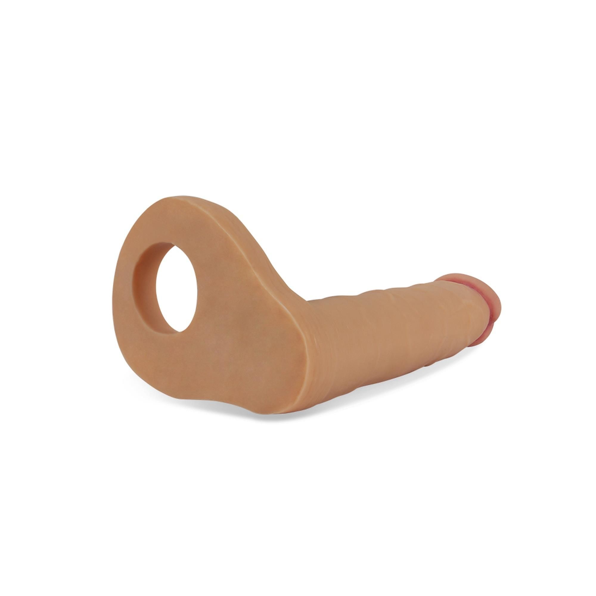 Насадка на пеніс з ерекційним кільцем The Ultra Soft Double, 15,6 см (тілесний)