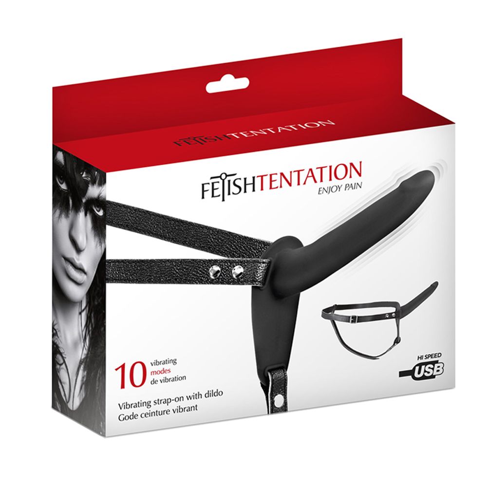 Страпон с вибрацией Fetish Tentation Vibrating Strap-On With Double Dildo, 15 см (черный)
