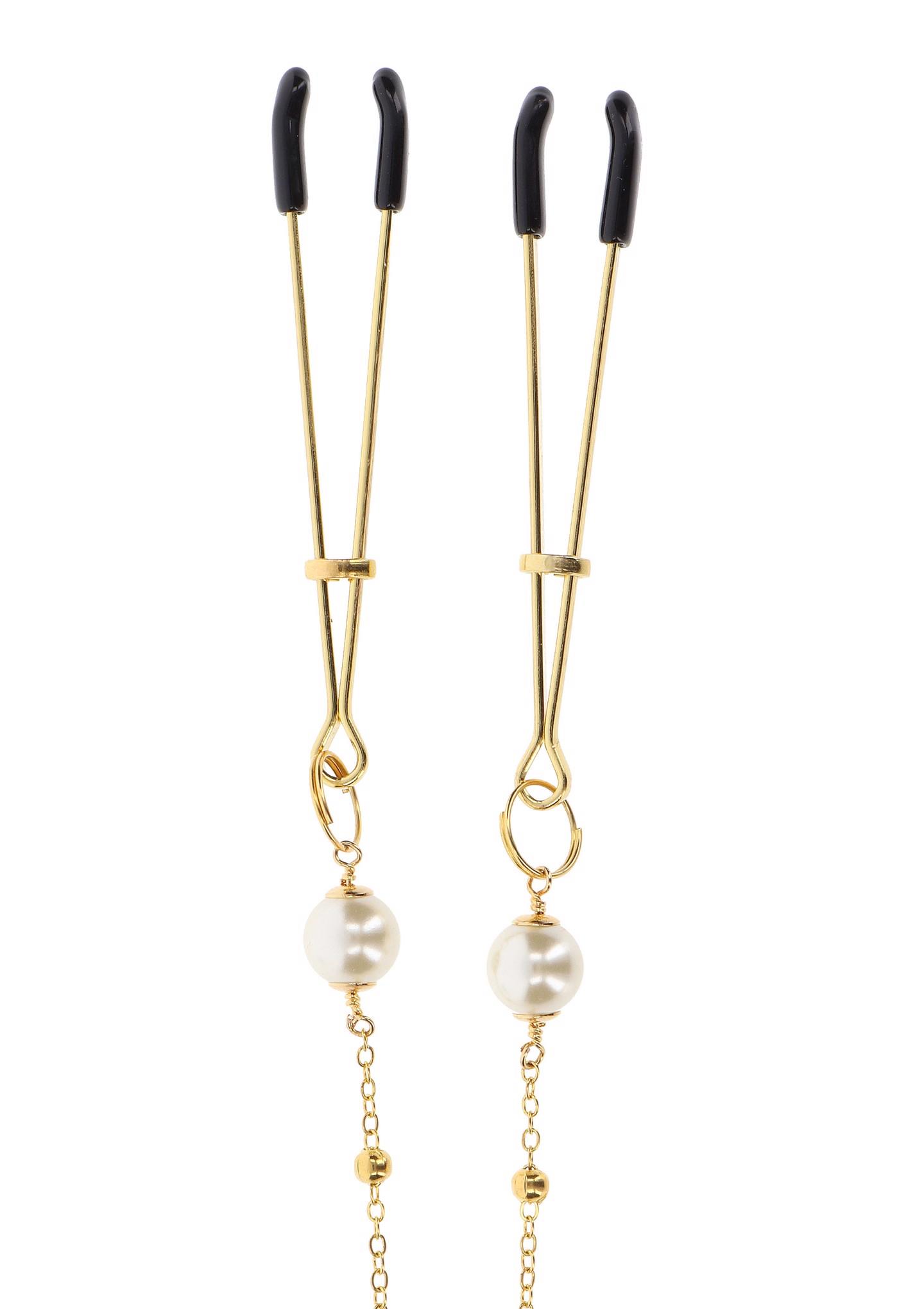Taboom Tweezers Pearl & Deluxe Chain Gold - Zaciski na sutki, Złoto, 52.5 cm