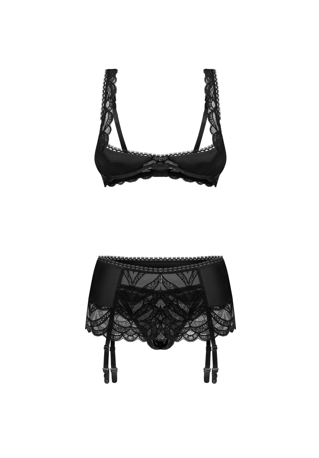 Комплект белья Obsessive Lecille otwarty, L/XL (черный)