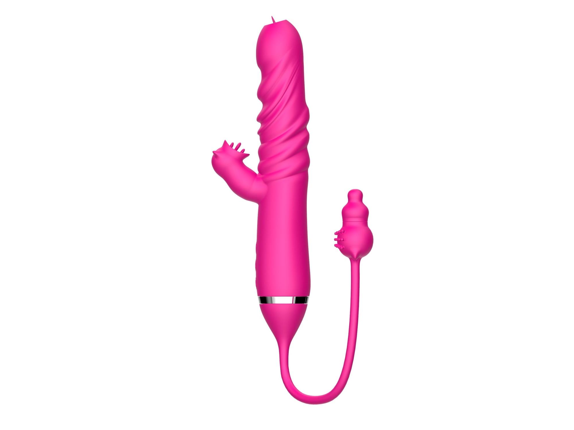 Boys of Toys Tongue licking Triple Stimulation Thrusting Vibrator - Wibrator, Różowy, 17.5 cm