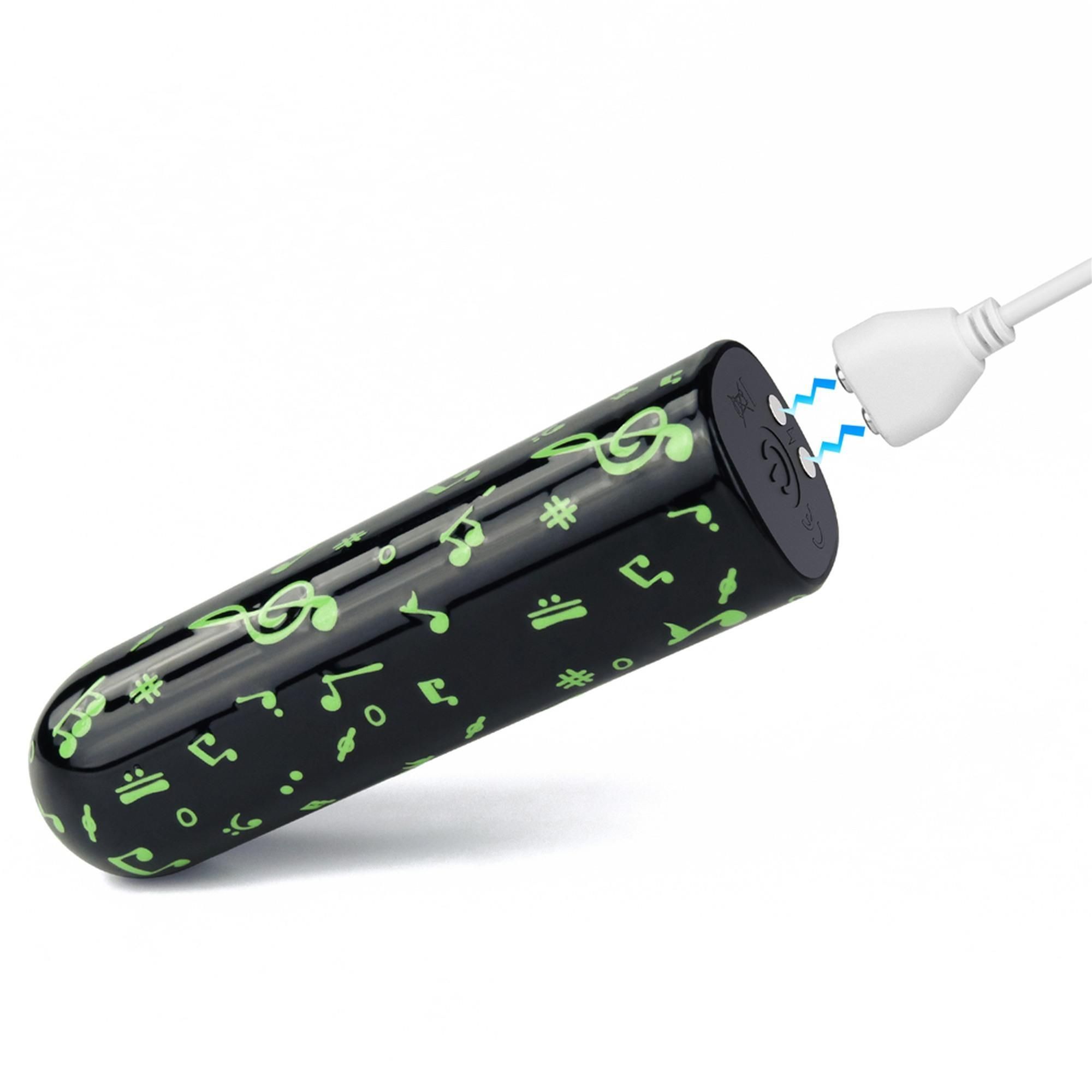 Wibrator łechtaczkowy LoveToy Music Massager Glow In The Dark, 8,5 cm (czarny)