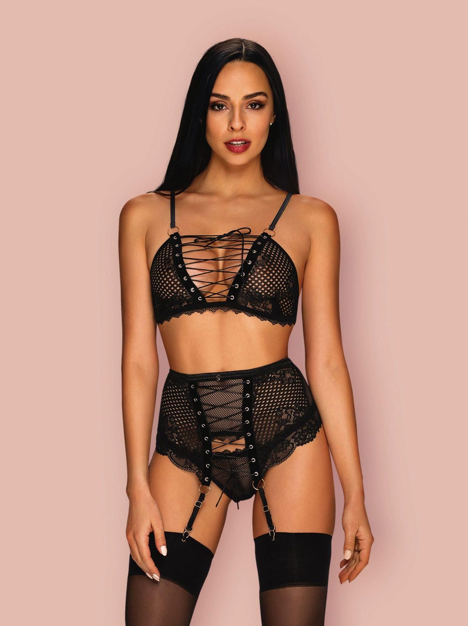 Комплект белья Obsessive Basitta, L/XL (черный)
