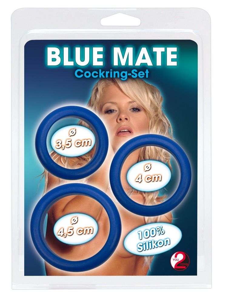 Набор эрекционных колец Blue Mate Cockring Set, 3 шт (синий)